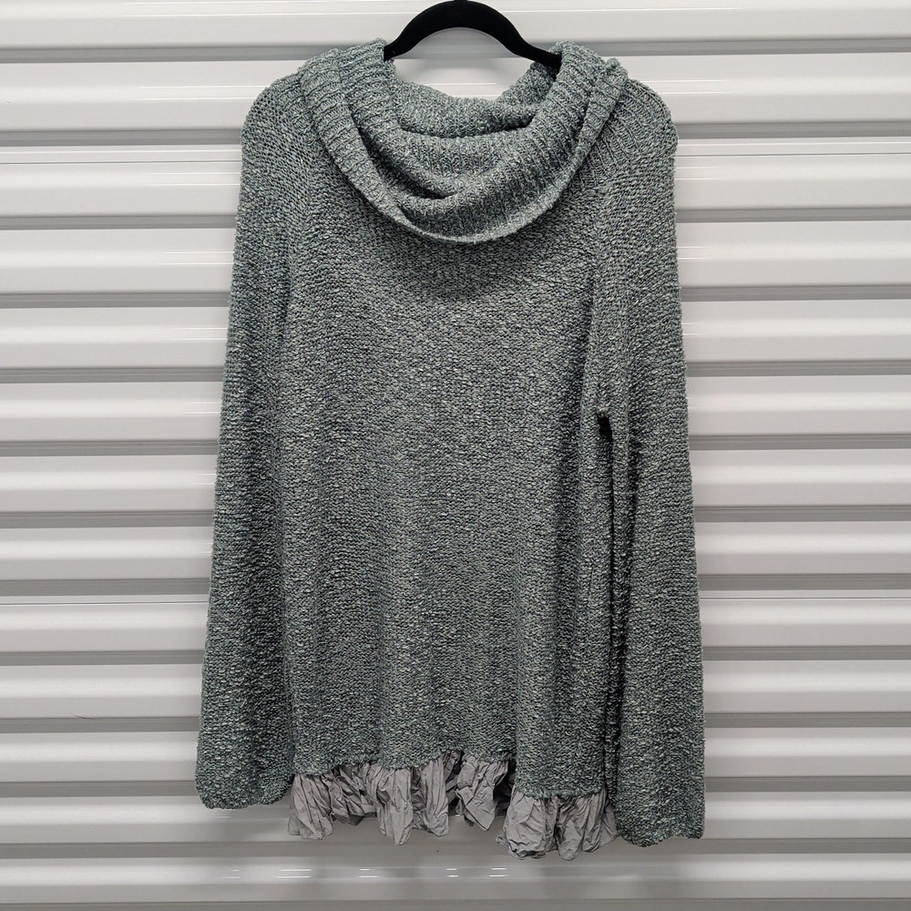 Easel Sweater Size S/M‎ Sage Green Marled Cowl Neck Ruffle Hem Tunic Pullover